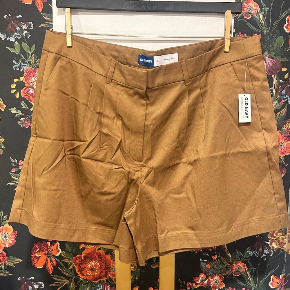 BNWT Old Navy High-Waisted Wide-Leg Cotton Blend Shorts - Size XL Tan